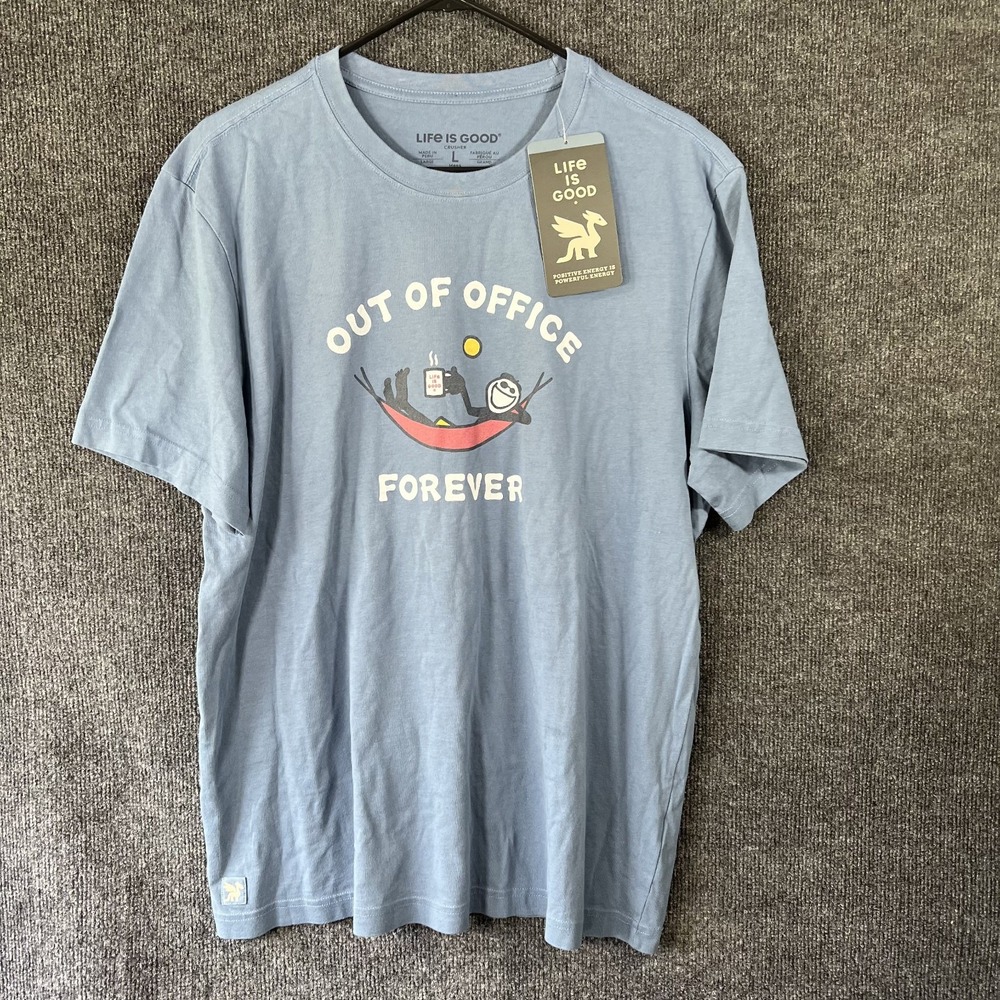 Life is Good Shirt Mens Large NWT Out of Office Forever Hammock Crusher Tee Blue
